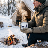 WildfireInfinity Emaille Tasse – Bär am Lagerfeuer